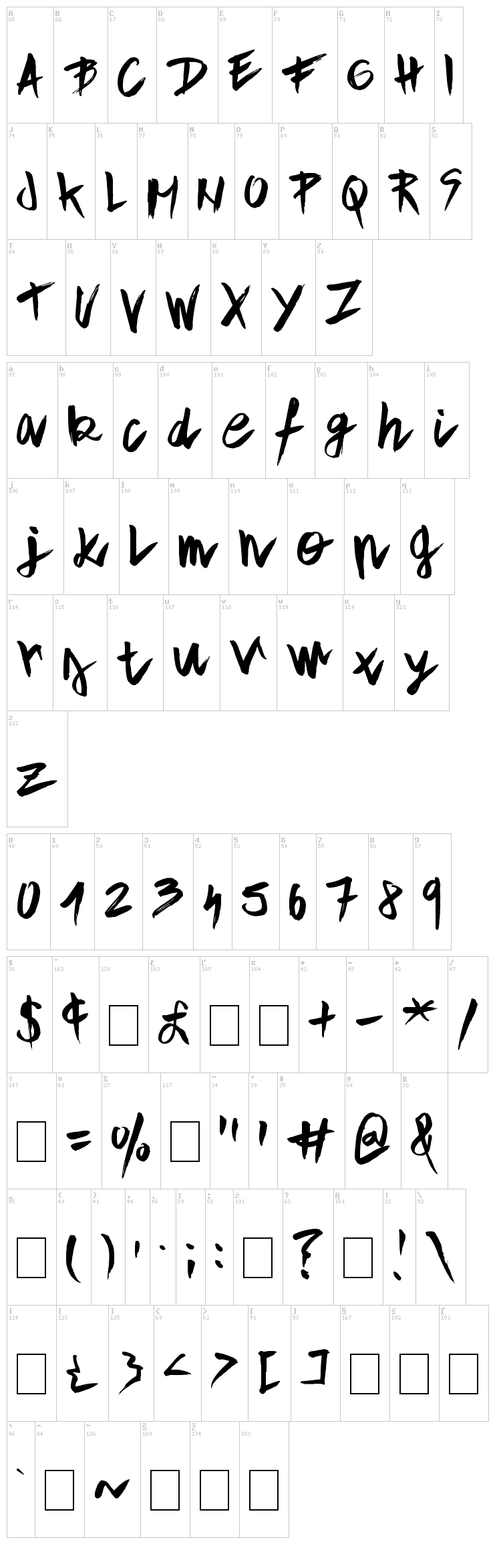 Aple Time font map